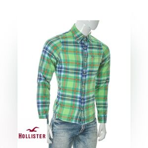 Hollister Shirt Mens Medium Green Blue Plaid Button Down Long Sleeve Flannel
